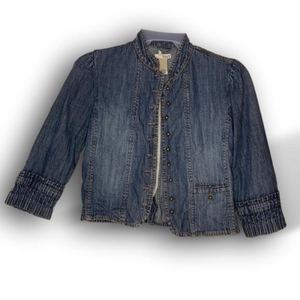 Tint Womens Sz Medium Ornate Cuffs Blue Denim Jean Jacket/ blazer